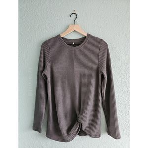 Waffle Knit Front Knot Long Sleeve Top